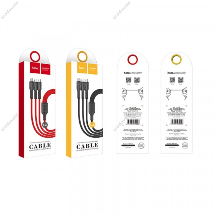 Кабель HOCO U31 Benay 3-in-1 з'єднувальний кабель (Lightning+Micro+Type-C) 2,4A/1,2m. Black