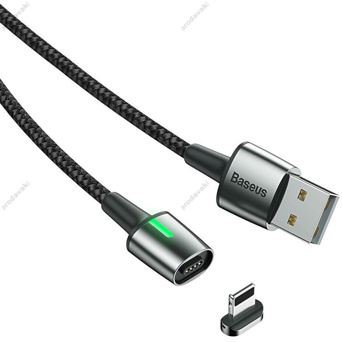 Кабель USB Baseus Lightning Zinc Magnetic 2.4A 1m чорний