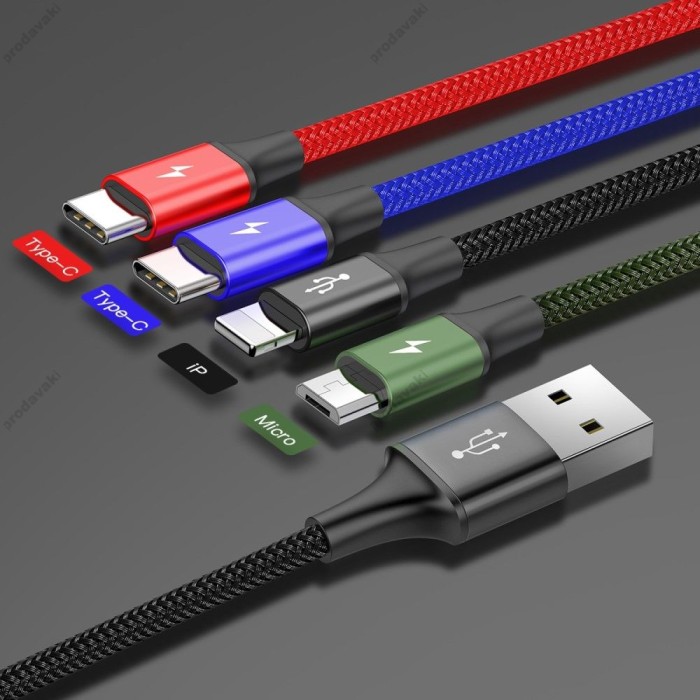 Кабель USB Baseus Rapid Series 4-in-1 Micro USB / Lightning / 2xType-C Cable Black (CA1T4-B01)