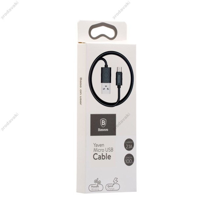 Кабель USB Baseus microUSB Yaven 2.1A 1m чорний