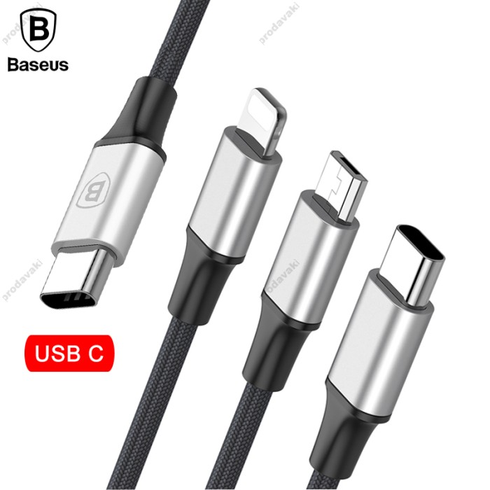 Кабель Baseus Rapid Series 3-in-1 Cable Micro-USB + Lightning +Type-C, 3A, 1.2M