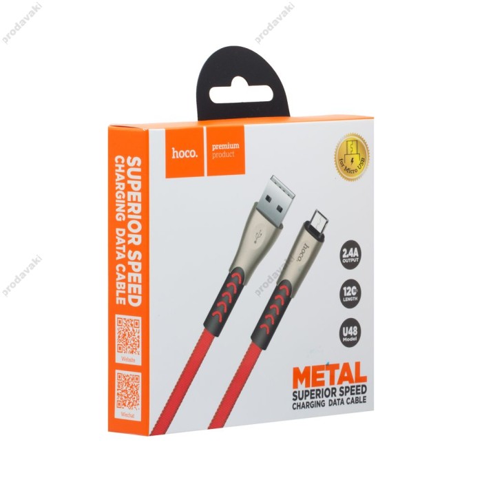 Кабель USB Hoco U48 Superior microUSB 2.4A 1.2m червоний