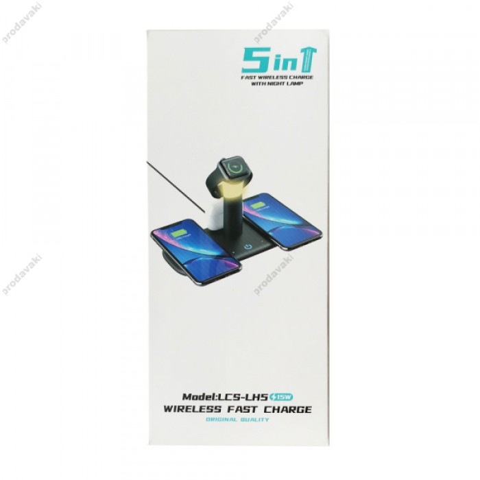 Зарядний пристрій 5 IN1 Fast Wireless Charge 15W with NIGHT LAMP White