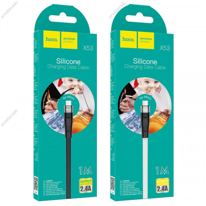 Кабель HOCO X53 Ange silicone charging data для Micro 2,4A/1m. Black