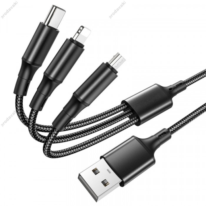 Кабель BOROFONE BX50 3-in-1 Fresco charging для Lightning+Micro+Type-C 2.4A/1m black