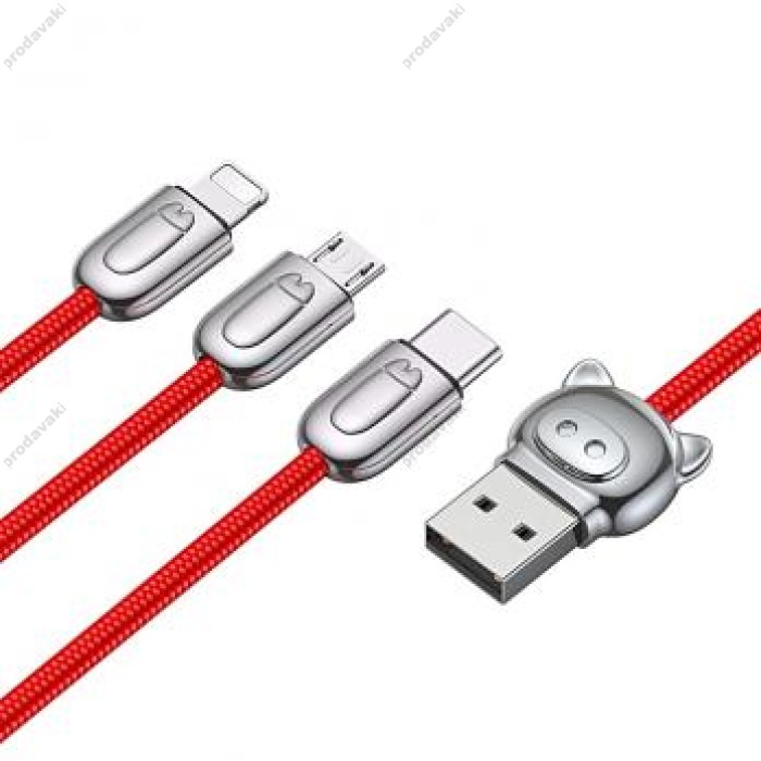 Кабель Baseus 3-in-1 USB Cable of Three Little Pigs USB M+L+T 3.5A 1.2m (CAMLT-PG01, CAMLT-PG03, CAMLT-PG09)