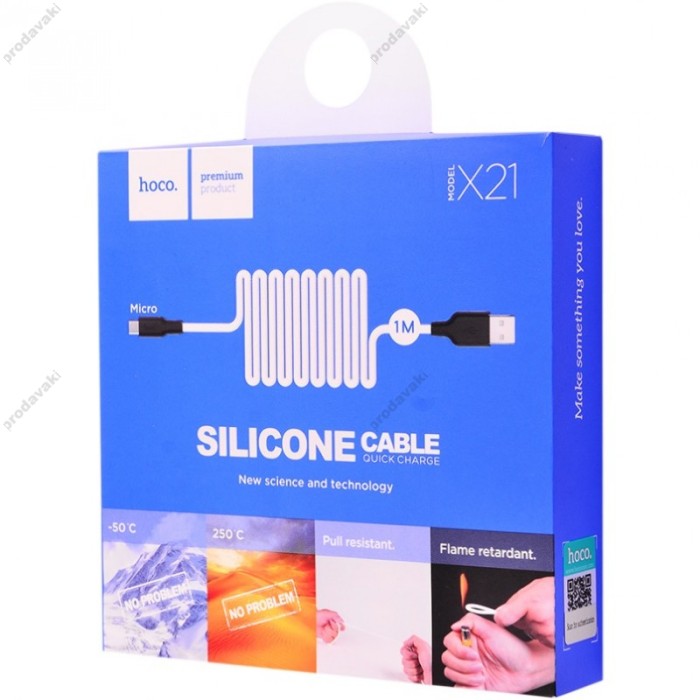 Кабель USB Hoco X21 Silicone microUSB 1m білий