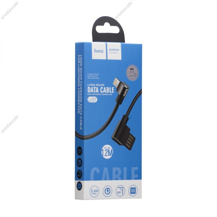 Кабель USB Hoco U37 lightning Long Roam 2.4A 1.2m чорний