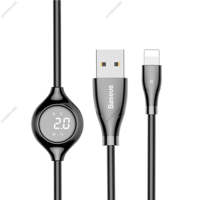 Кабель USB to Lightning 1.2m Baseus Big Eye Digital Display чорний