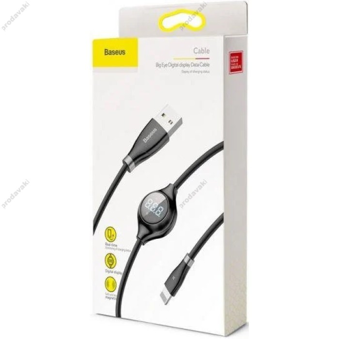 Кабель USB to Lightning 1.2m Baseus Big Eye Digital Display чорний