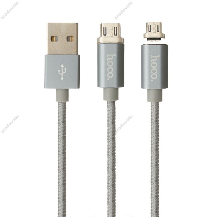 Кабель USB Hoco U40A Magnetic microUSB 1m сірий