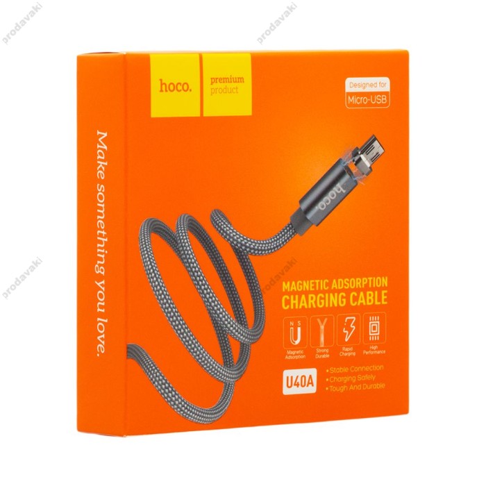 Кабель USB Hoco U40A Magnetic microUSB 1m сірий