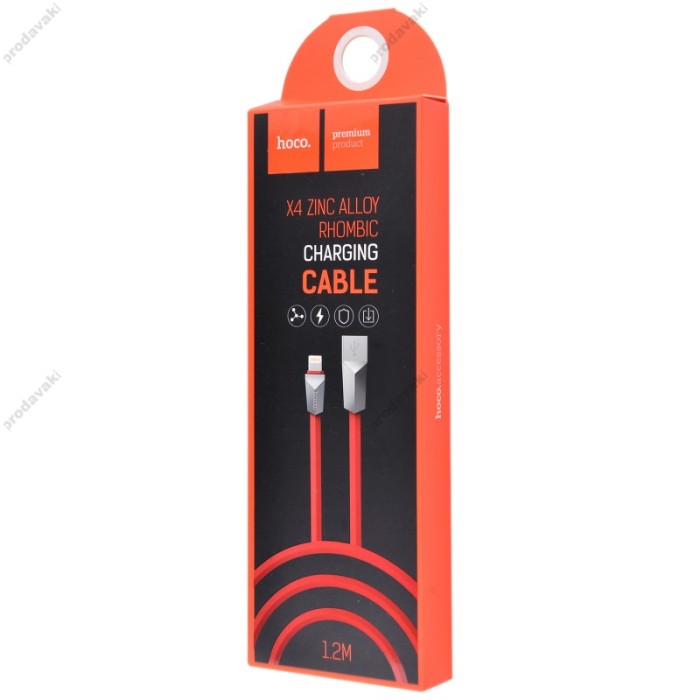 Кабель для iPhone 5/6 Hoco X4 Zinc Alloy Rhombic Lightning cable (1.2 m) червоний