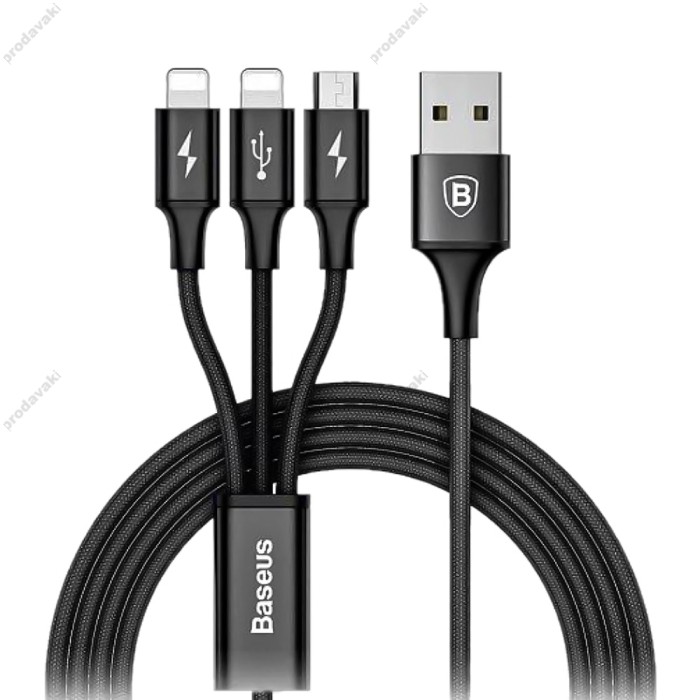 Кабель USB Baseus Rapid 3in1 micro+lightning+Type-C 3A 1.2m чорний