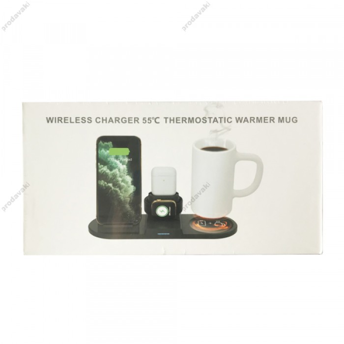 Зарядний пристрій MUG 4 IN1 + підігрів кружки MUG (2 iPhone, iWatch, AirPods) 15W Black