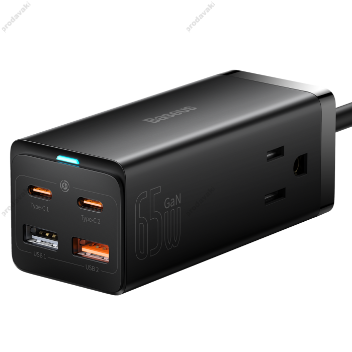 Мережевий зарядний пристрій Baseus GaN3 Pro Desktop Fast Charger 2C+2USB 65W EU Black + Cable Type-C to Type-C