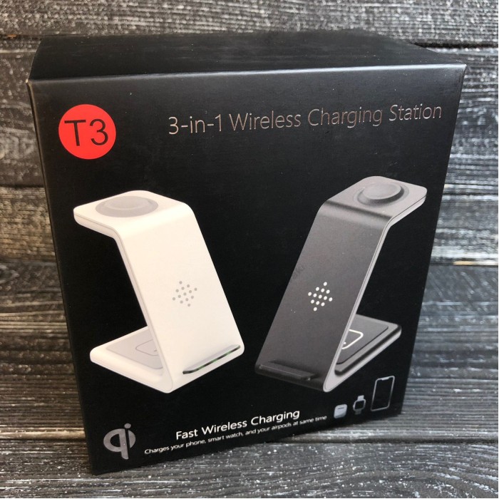 Бездротове заряджання стенд Smart 3 in 1 T3 Fast 15W (iPhone+Apple Watch+AirPods) Black