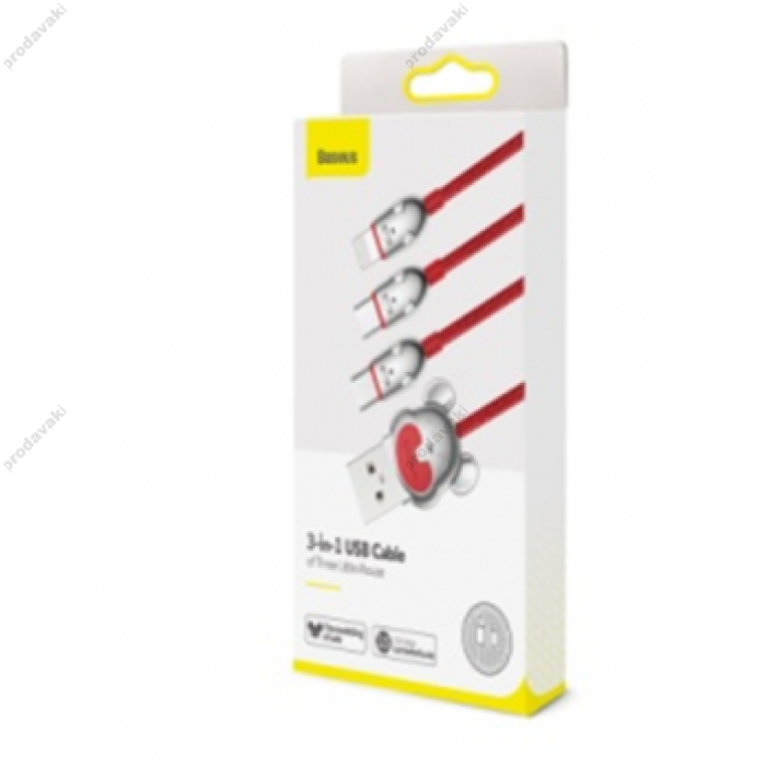 Зарядний кабель Baseus Three Mouse 3-in-1 Cable USB M+L+T 3.5A 1.2m (CAMLT-MU01, CAMLT-MU09)