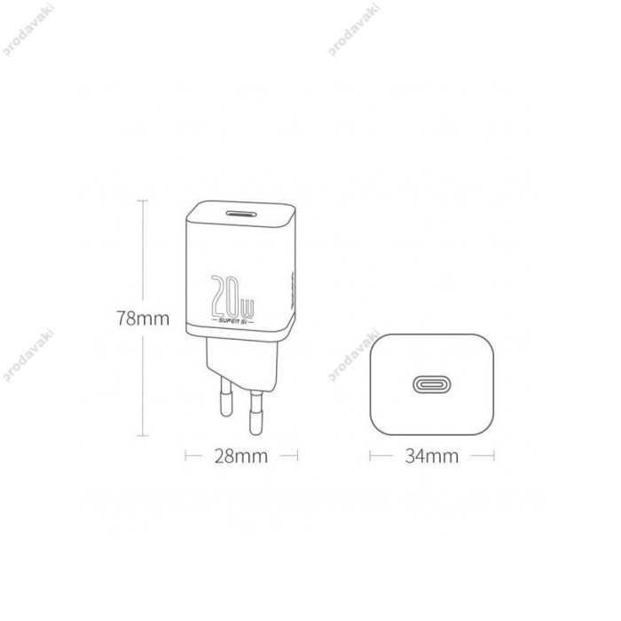 Мережевий зарядний пристрій Baseus Super Si Quick Charger Cable Type-C to iP 1m 20W Black TZCCSUP-B01