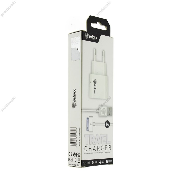 Мережева зарядка Apple Inkax CD-08 IP4 1A USB білий кабель