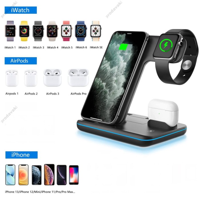 Бездротова зарядка стенд Smart 3 in 1 Z7 Fast 15W (phone+apple watch+airpods)
