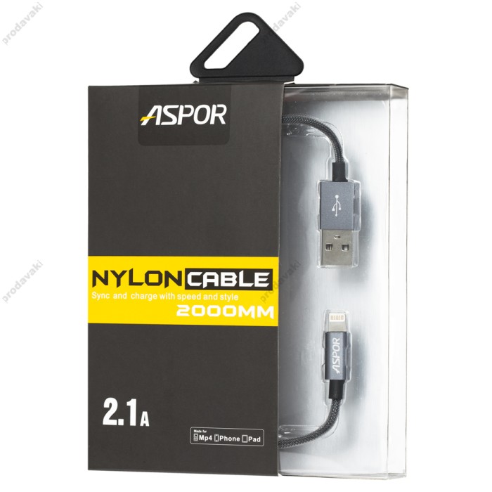 Кабель USB для iPhone 5/6 Aspor A128 сірий