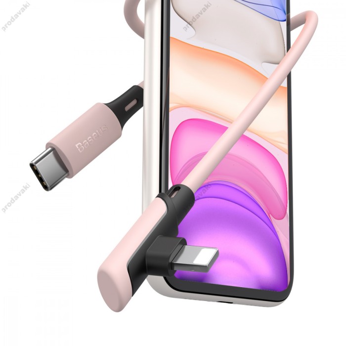 Кабель USB Baseus Colorful Elbow Type-C to lightning 18W 1.2m pink рожевий