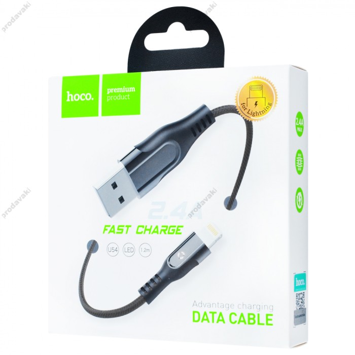 Кабель USB Hoco U54 Advantage lightning 2.4A (1.2m) чорний