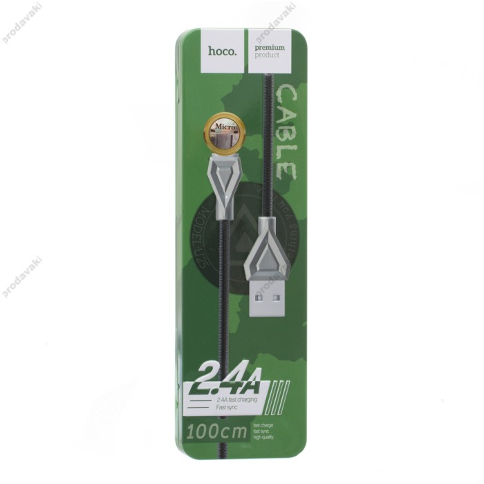 Кабель USB Hoco U25 Golden Armor microUSB 2.4A fast charging 1m сірий