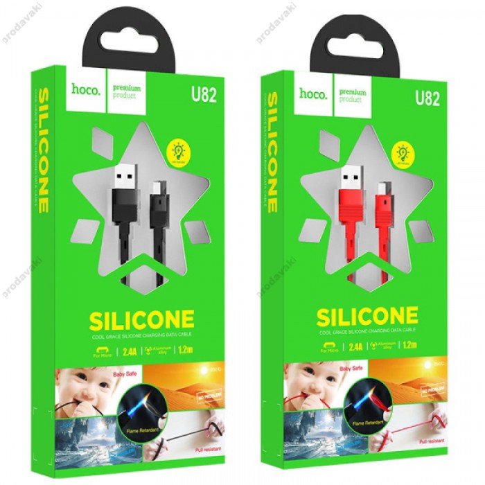 Кабель HOCO U82 Cool Grace Silicone Charge Data cable для Micro 2,4A/1,2m Black