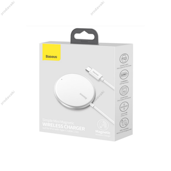 Бездротовий зарядний пристрій Baseus Simple mini Magnetic 15W білий