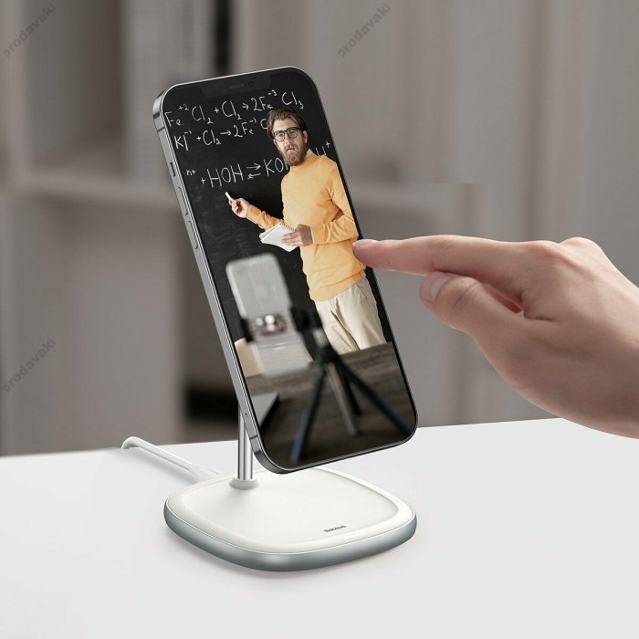 Бездротова зарядка MagSafe Baseus Swan Magnetic Desktop Bracket Wireless Charger 15W Біла (WXSW-02)