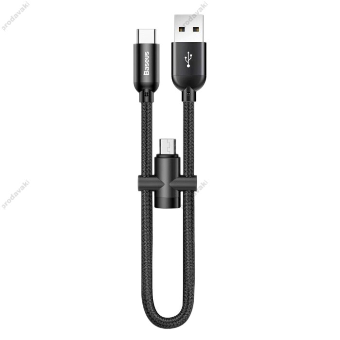 Кабель USB Baseus U-shaped Portable Type-C/Micro USB Cable чорний