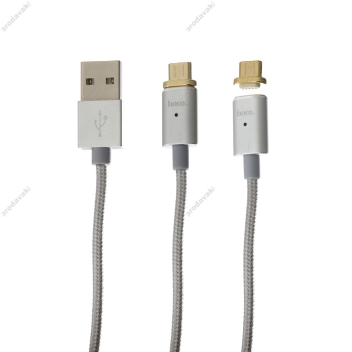 Кабель USB Hoco U16 Magnetic microUSB срібло