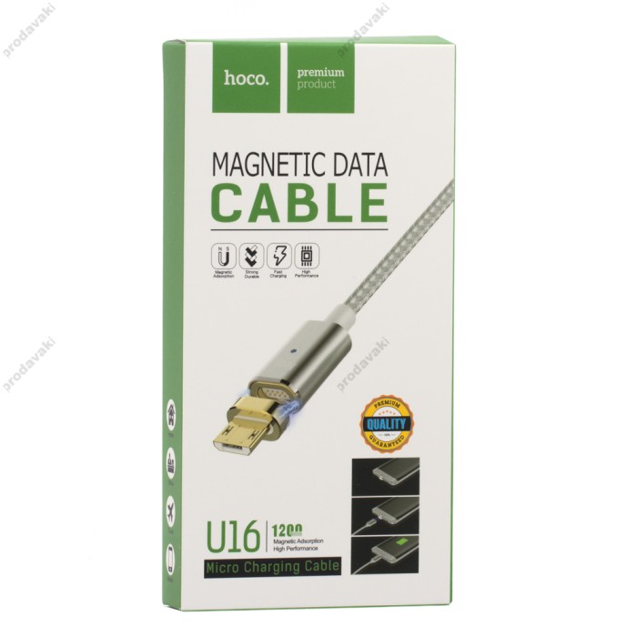 Кабель USB Hoco U16 Magnetic microUSB срібло