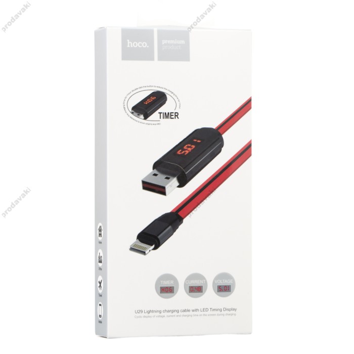 Кабель USB Hoco U29 LED Displayed Lightning Cable червоний