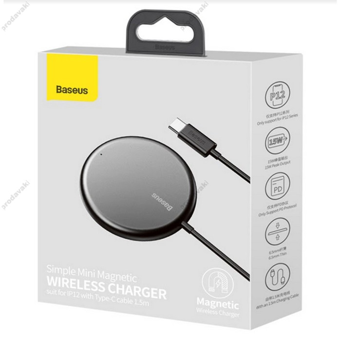 Бездротовий зарядний пристрій Baseus Simple mini Magnetic 15W білий