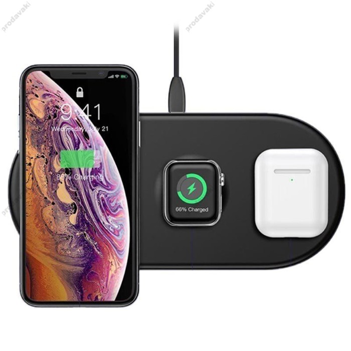 Бездротовий зарядний пристрій Baseus Smart 3in1 iPhone+iWatch+AirPods (18W) чорний