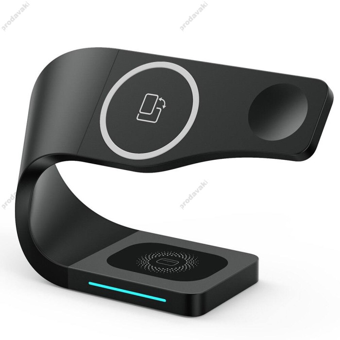 Бездротова зарядка стенд smart 3in1 fast 15w (phone+apple watch+airpods)