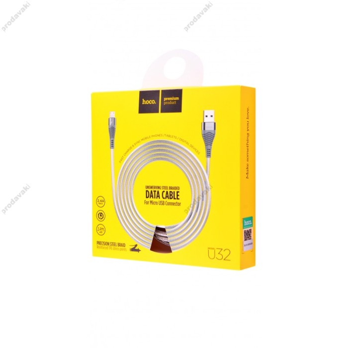 Кабель USB Hoco U32 Steel Braided microUSB 2.4A 1.2m сірий