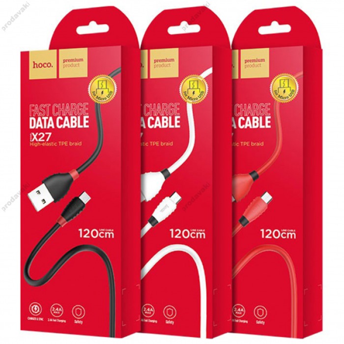 Кабель Hoco X27 Excellent Charge для Micro 2,4A/1,2m. White