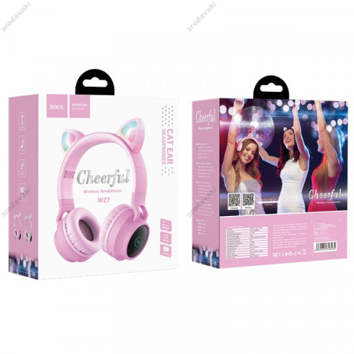 Бездротові Bluetooth навушники HOCO W27 Cheerful Cat ear Wireless headphones Pink