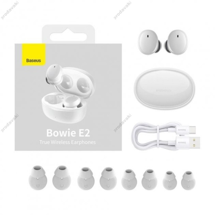 Бездротові Bluetooth навушники Baseus Bowie E2 True Wireless Earphones BT 5.2 White NGTW090002