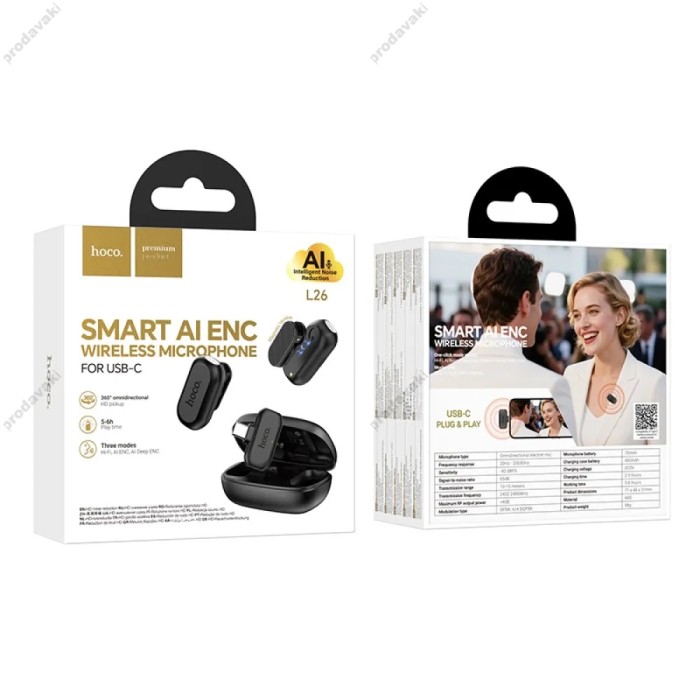 Бездротовий мікрофон HOCO L26 Smart AI noise reduction wireless microphone Type-C 2 мікрофона Black