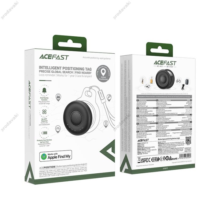 Пошуковий трекер ACEFAST S1 button type positioning device single IOS Black