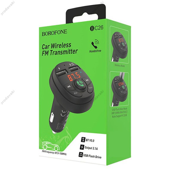 FM - трансмітер BOROFONE BC26 Music joy 2USB/2.1A Black