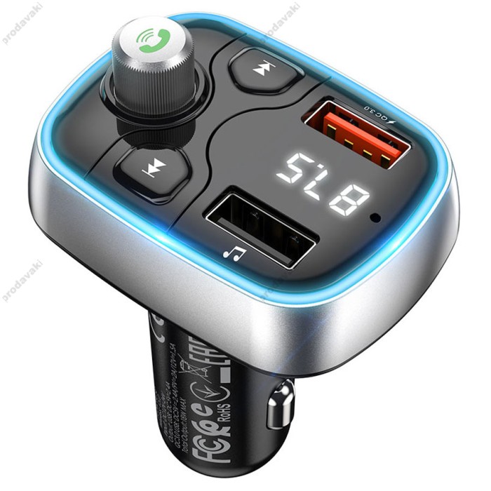 FM - трансмітер BOROFONE BC32 Sunlight QC3.0 2USB/2,4A/18W Black