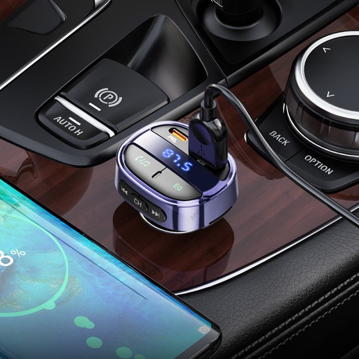FM - трансмітер HOCO E70 with Bluetooth PD30W QC3.0 BT5.0 Блакитний