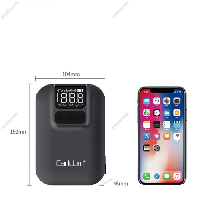 Автомобільний компресор насос Earldom ET-V2 Car Air Pump 2500 mAh Black