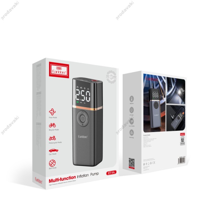Автомобільний компресор насос Earldom ET-V4 Car Air Pump 4000 mAh Black